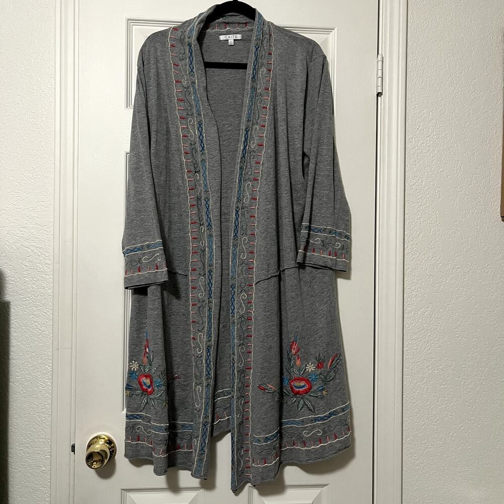 Caite Grey Floral Embroidered Cardigan 100% Cotton